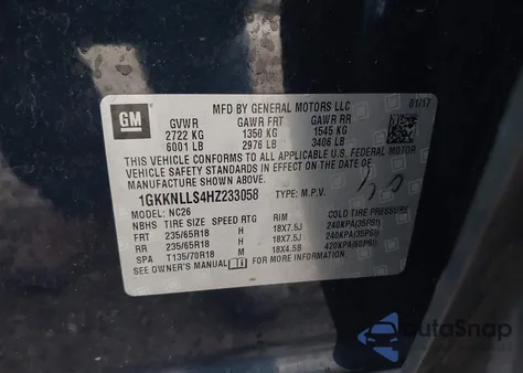 2017 GMC Acadia Sle-2 from USA, damaged, VIN 1GKKNLLS4HZ233058